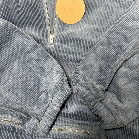 BiBi 1/2 Zip Corduroy Hoodie Pullover Long Sleeves Cargo Pockets Slate Blue L - Picture 10 of 13